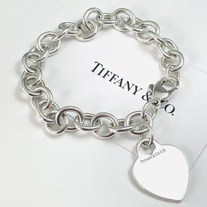 Size Medium Tiffany & Co Blank Heart Tag Charm Bracelet in Sterling Silver